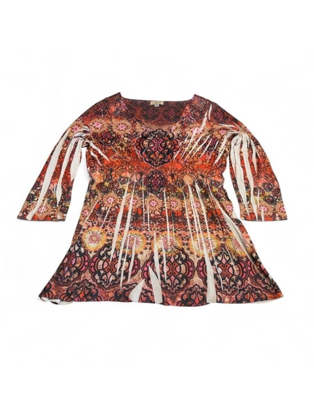 One World Floral Paisley Babydoll Blouse Top Women's Large Fall Boho Festival